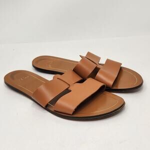 J Crew Cyprus Brown Leather Interlocking Straps Sandals Women Size 8 Slip On